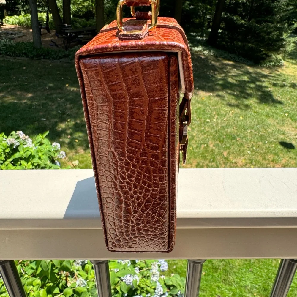 Travel Jewlery Case Brown Box Compact with Mirror Faux Leather - Picture 5 of 12
